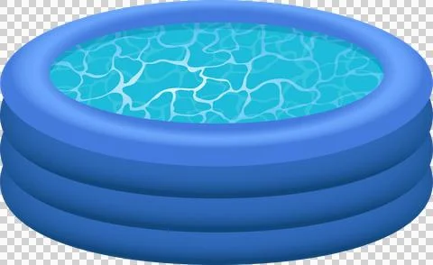 A charming blue inflatable pool with clear water, perfect for backyard fun .. Stock Illustration