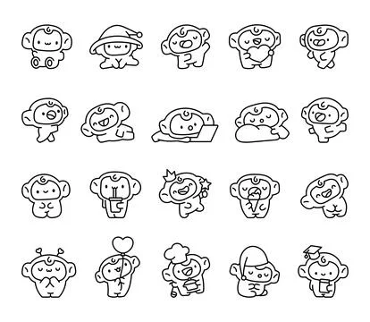 Charming blue monkey character set Stock Illustration