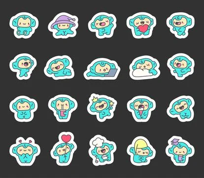 Charming blue monkey character set Stock Illustration