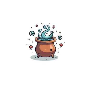 Charming brew in a cauldron with bubbling magic emitting mystical vapor sur.. 库存插图