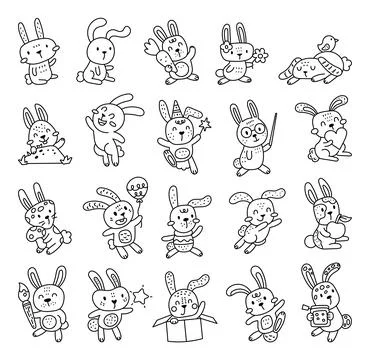Charming bunny character set Stock Illustration