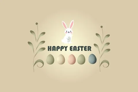 Charming Bunny Surrounded by Decorative Eggs and Floral Elements with Happy.. Stock Illustration