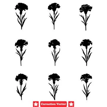 Charming Carnation Silhouette Bundle Stylish Elements for Artistic Projects Stock Illustration