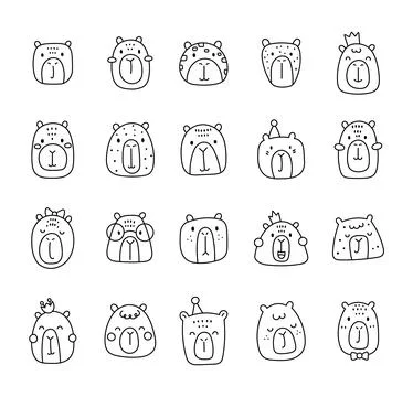 Charming cartoon capybara face set Stock Illustration