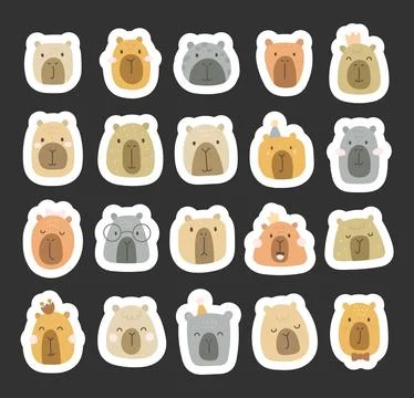 Charming cartoon capybara face set Stock Illustration