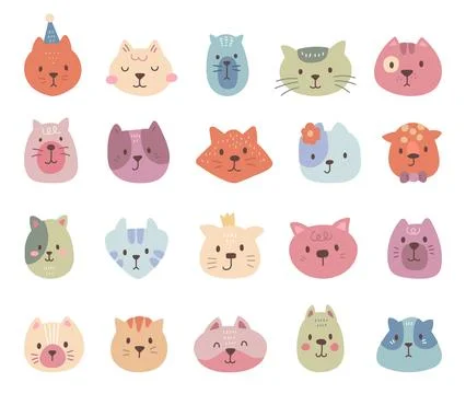 Charming cartoon cat face set 库存插图