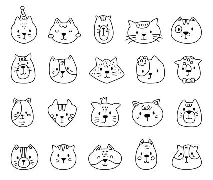 Charming cartoon cat face set 库存插图