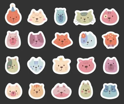 Charming cartoon cat face set 库存插图