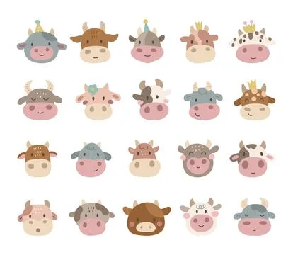 Charming cartoon cow face set 库存插图