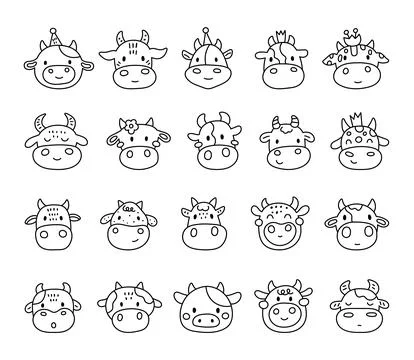 Charming cartoon cow face set 库存插图