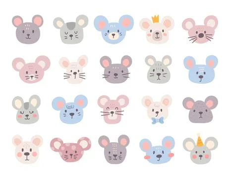 Charming cartoon mouse face set 库存插图
