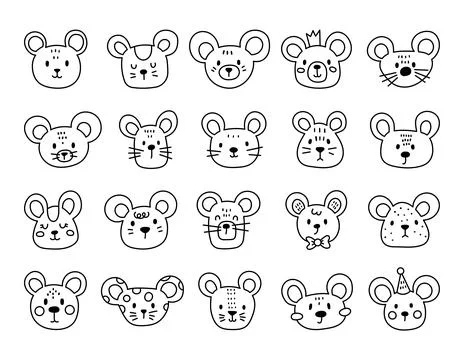 Charming cartoon mouse face set 库存插图