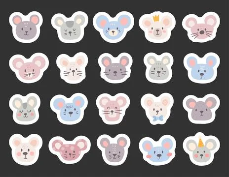 Charming cartoon mouse face set 库存插图