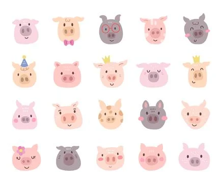 Charming cartoon pig face set 库存插图