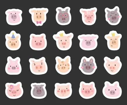 Charming cartoon pig face set 库存插图