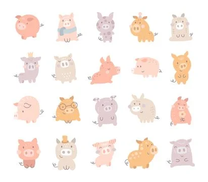 Charming cartoon pig set 库存插图