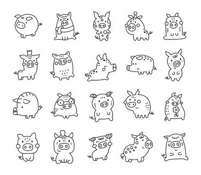 Charming cartoon pig set 库存插图