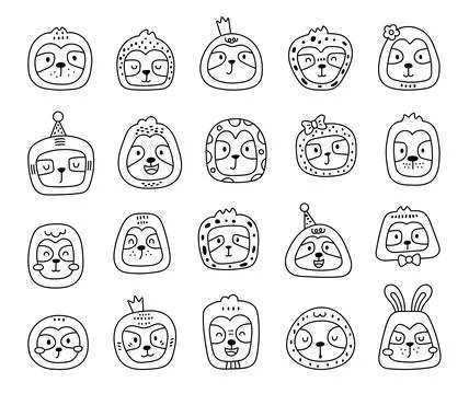 Charming cartoon sloth face set Stock Illustration
