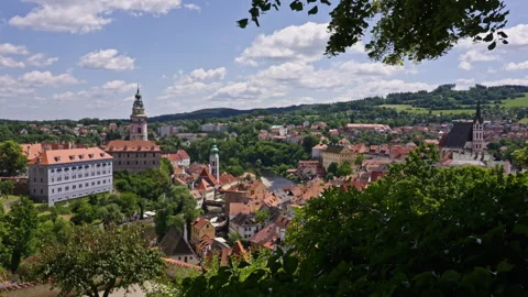Charming Český Krumlov Framed by Summer Greenery Stock Footage 313387119
