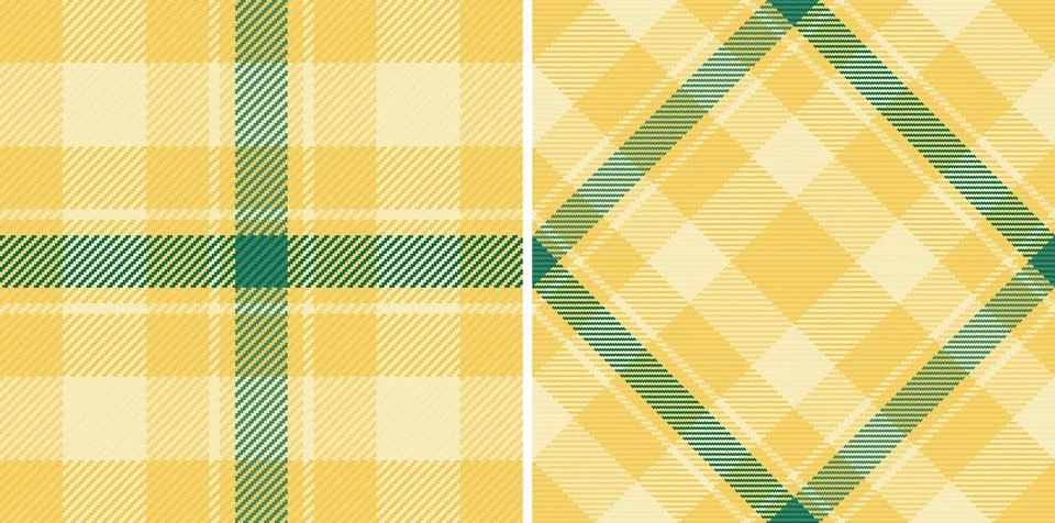 Charming checkered design showcases two yellow and green textile patterns. Re Illustrazione stock