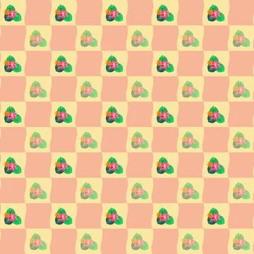 Charming Checkered Floral Pattern with Peach and Yellow Square Accents Stock Illustration