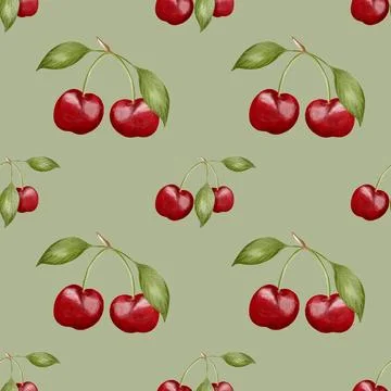 Charming cherry pattern in watercolor for textile and wrapping paper design 写真素材