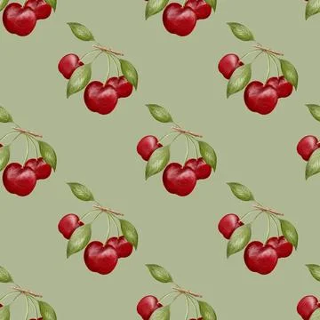 Charming cherry watercolor pattern for textile and packaging design Stock Photos
