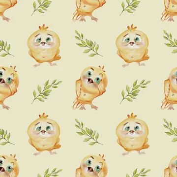 Charming chicken watercolor pattern for textile and wrapping design Illustrazione stock