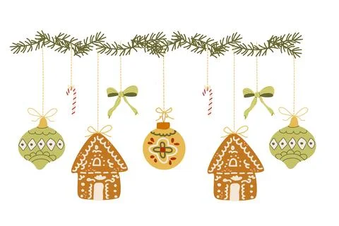 Charming Christmas border brush featuring playful bows, festive ornaments and Stock Illustration