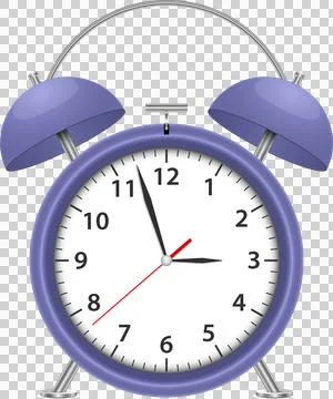 A charming, classic alarm clock in a soft purple hue, marking time with its.. Stock Illustration