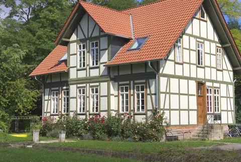 Charming classical half timered house which stands in Goettingen, Germany- shot Stock Photos