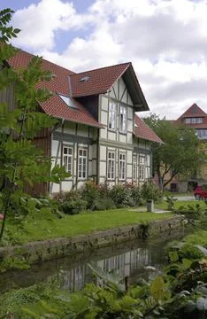 Charming classical half timered house which stands in Goettingen, Germany- shot Stock Photos