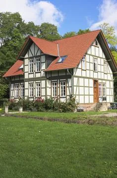 Charming classical half timered house which stands in Goettingen, Germany- shot Stock Photos
