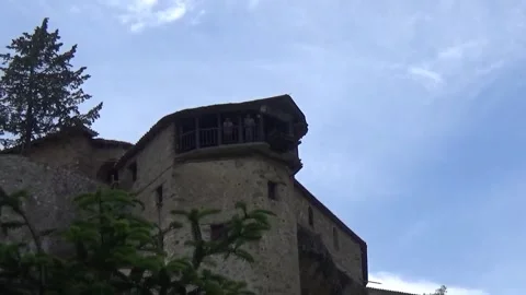 Charming cliffs in Greece Meteora. MONASTRY ZOOM OUT Stock Footage 141709916