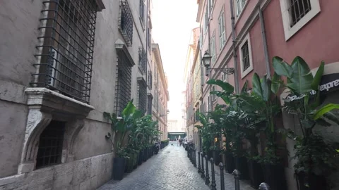 Charming cobblestone street with lush greenery in the heart of Rome, Italy Stock Footage 339780682