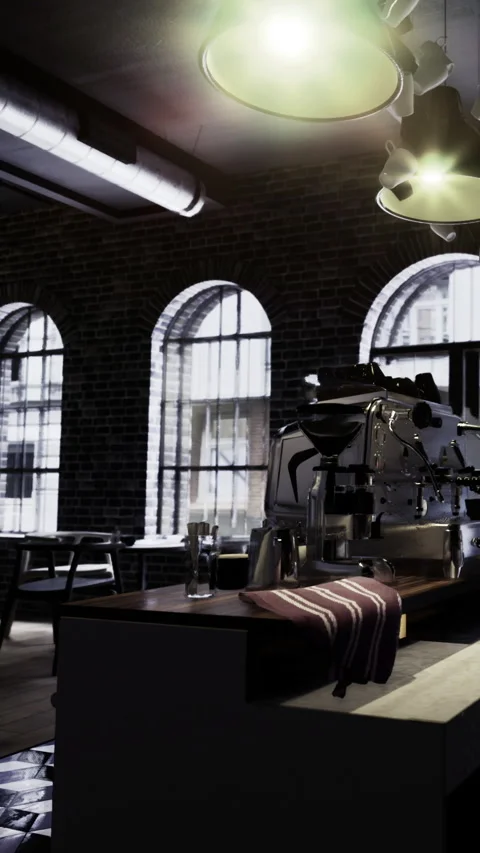 Charming coffee shop interior with warm ambiance and rustic decor Stock Footage 331693058