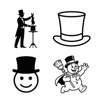 A charming collection of four black and white silhouette illustrations depi.. Stock Illustration