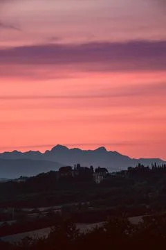 Charming colored tuscan sunset Stock Photos