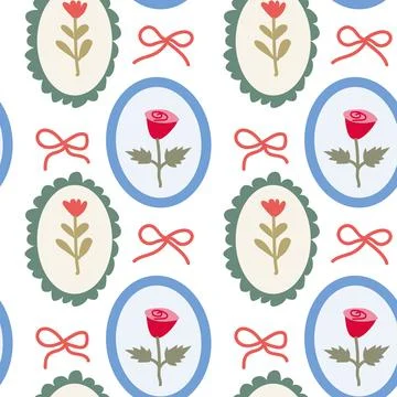 Charming cottage decor pattern with floral and bow designs for home styling Stock Illustration