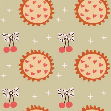 Charming cottage decor pattern with hearts, bows, and cherries for vintage home Illustrazione stock