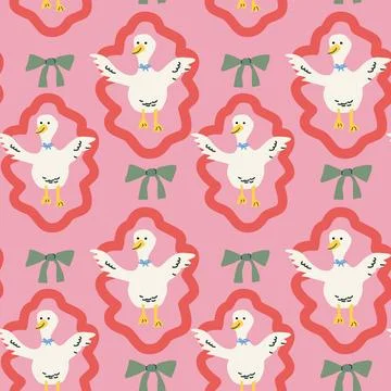 Charming cottage decor with whimsical duck pattern for interior design Stock Illustration
