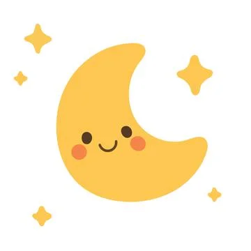 Charming crescent moon with a smiling face and glowing stars, perfect for Stock Illustration