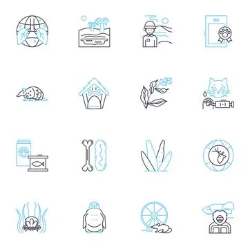 Charming critters linear icons set. Cutesy, Charming, Endearing, Cheeky, Quirky Stock Illustration