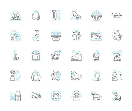 Charming critters linear icons set. Cutesy, Charming, Endearing, Cheeky, Quirky Stock Illustration