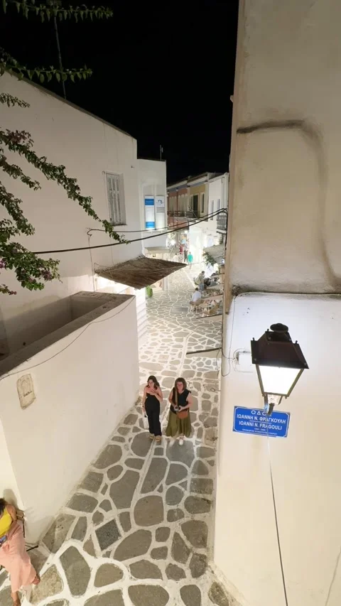 Charming Cycladic Street Timelapse at Night Stock Footage 297344788