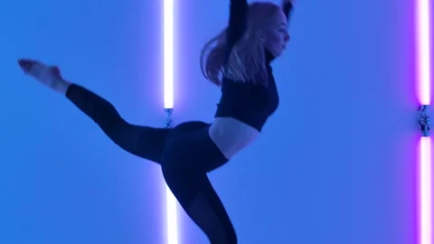 Charming dancer in black leotard performing acrobatic contemp dance elements Stock Footage 147549497