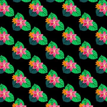 Charming Diagonal Repeating Floral Pattern Featuring Pink and Orange Blooms.. Stock Illustration
