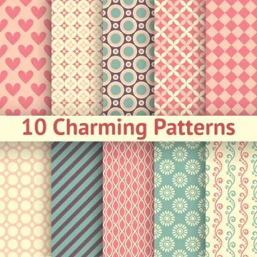 Charming different vector seamless patterns (tiling). Illustrazione stock