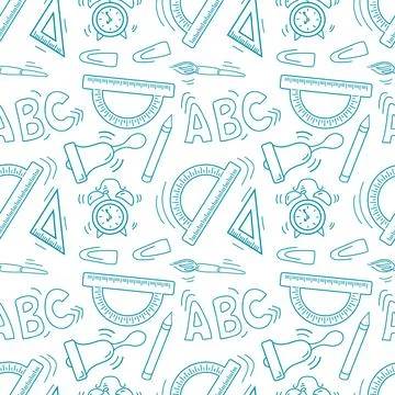 A charming doodle pattern celebrating back-to-school, featuring a protractor Stock Illustration