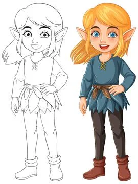 Charming Elf Character in Vibrant Vector Style Stock Illustration